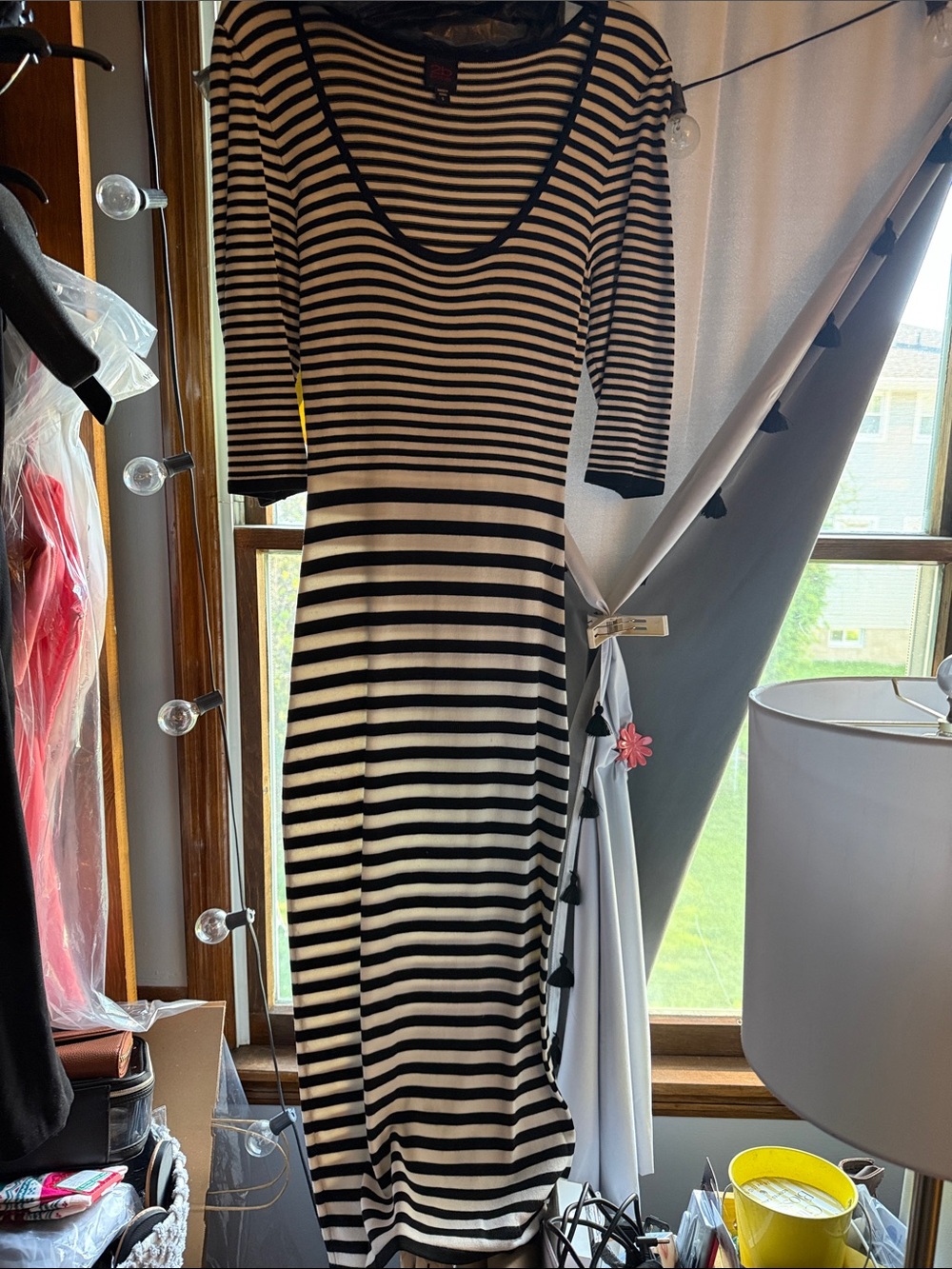 2B Bebe Black and White Striped Maxi Dress
